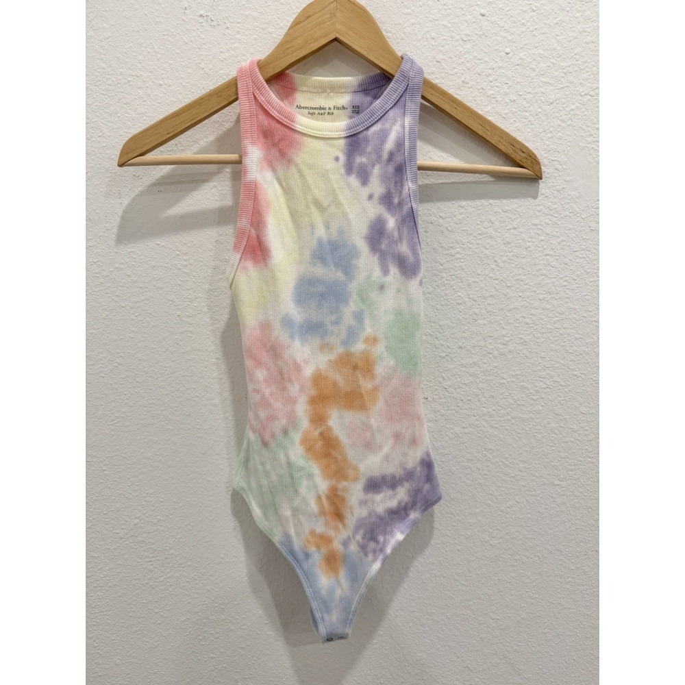 Abercrombie & Fitch Womens XXS Racerback Bodysuit Soft A&F Ribbed Tie Dye